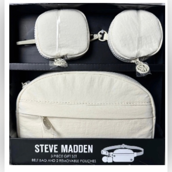 Steve Madden 3piece Cream‎ Nylon Fanny Pack Belt Bag & 2 pouches Gift set new - Picture 7 of 10
